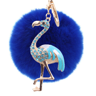

Flamingo Keychain Rex Rabbit Fur Ball Exquisite Accessories Car Keychain