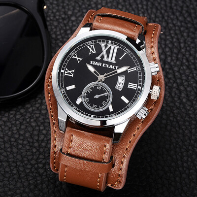

Gobestart Luxury Date Sports Military Clock Leather Strap Quartz Business Mens Watch