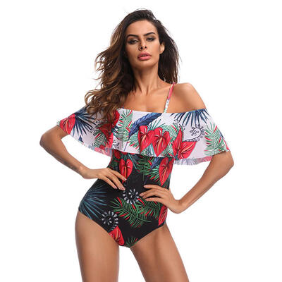 

Sexy Bandage Swimsuit Women Digital Printing One Piece African Beach Wear