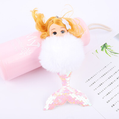 

Creative new mermaid Key Chains Animal Mermaid Keychain Lovely Rabbit Fur Ball Car Keyring Women Key Holder Bag Jewelry