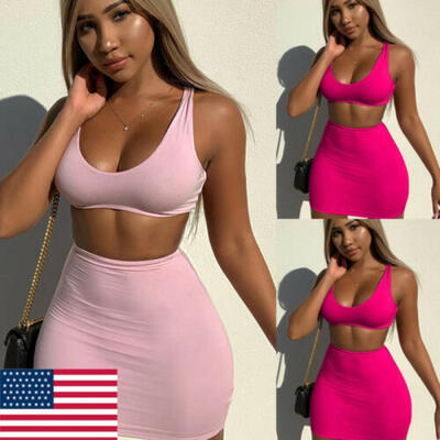 

Women Crop Top Short Skirt Bodycon Evening Cocktail Party Two Piece Set Dress