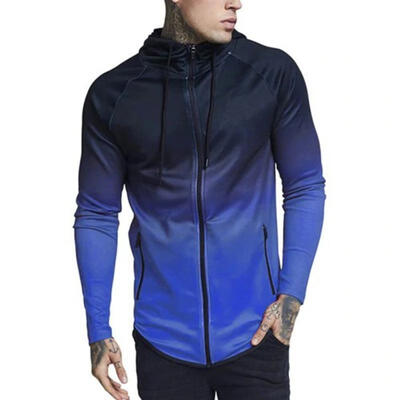 

Mens Sports Fitness Elastic Pullover Sweatshirt Gradient Print Hoodie Sweatshirt