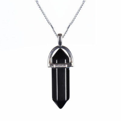 

Hot Sale Silver Hexagonal Column Necklaces Pendants Fashion Natural Stone Bullet Crystal Pendant Necklace For Women Jewelry