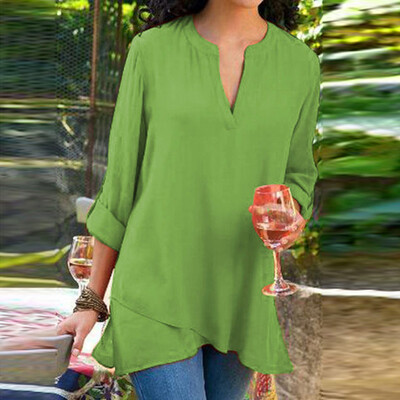 

Nomeni Women Casual Solid Boho Long Sleeve V-Ncek Irregularity Top T-Shirt Blouses
