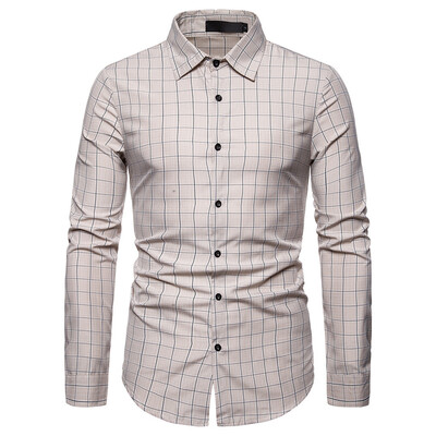 

Tailored Fashion Men Plaid Business Casual Long Sleeve Turn-down Collar Shirts