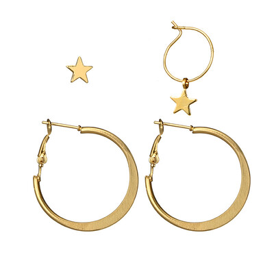 

EK226 4Pcsset New Fashion Earrings Creative Gold Color Star Earrings Circular Loop Earring Ladys Personality Brincos Wholesale