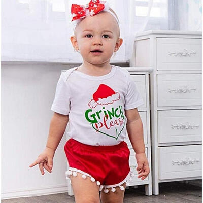 

Cute 2PCS Infant Cotton Fit Baby Girl Romper TopsShorts Pants Christmas Outfits