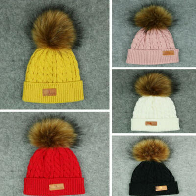 

Fashion Kids Baby Braided Baggy Knit Beret Crochet Beanie Ball Wool Ski Hat Cap