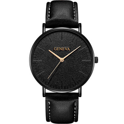 

2018 GENEVA Watch Fashion Mens Leather Band Stainless Steel Quartz Wristwatch Luxury Minimalist Slim Black Watches Hot Sale