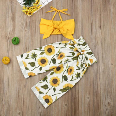 

UK Toddler Baby Girl Casual Clothes Sleeveless TopsSunflower Long Pants Outfits