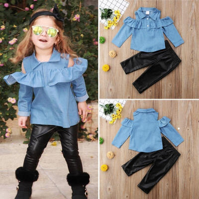 

Toddler Kids Girls Tops Shirt Skinny Leather Pants Outfits Set Clothes