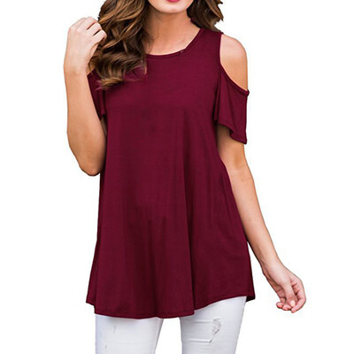 

Women Casual Loose T-shirts Tops Round Neck Short Sleeve Off Shoulder Blouses