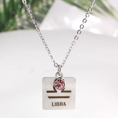 

12 Zodiac Constellation Signs Pendant Necklace Crystal Birthstone Necklace Women Stainless Steel Jewelry