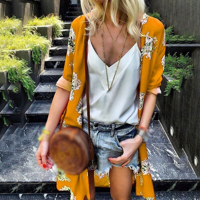 

Sunscreen Womens Floral Loose Shawl Kimono Cardigan Boho Chiffon Jacket Blouse