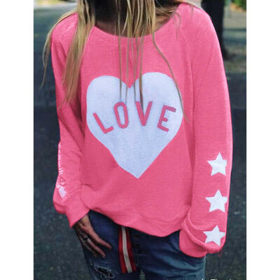 

Womens Long Sleeve Pullover Hoodie Casual Hearted T-Shirt Sweatshirt Tops Blouse