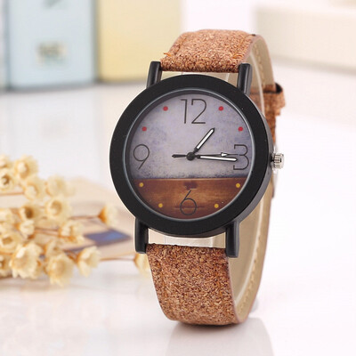 

Explosion models European&American flower surface wood grain turntable watch retro striped pattern leather watch