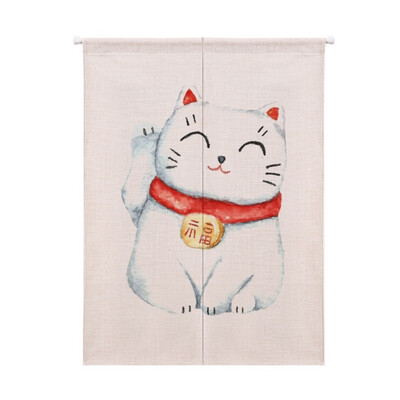 

Lucky Cat Design Cotton And Linen Japanese Style Doorway Curtain Hanging Tapestry For Home Decoration
