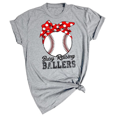 

2019 Busy Raising Ballers Letter Print Baseball Softball Mom T-Shirts Softball Mom Tee Game Day Shirt Top Tees For MotherS Day