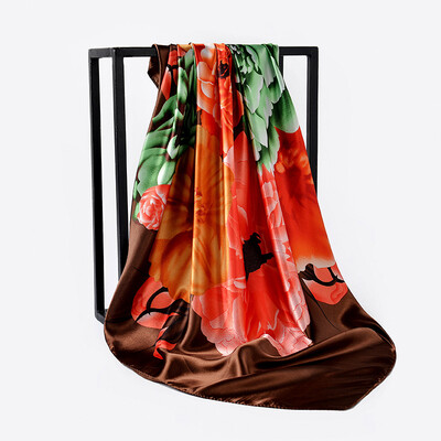 

90cm90cm new scarf oil painting peony big flower rose silk scarf large square scarf FJ139