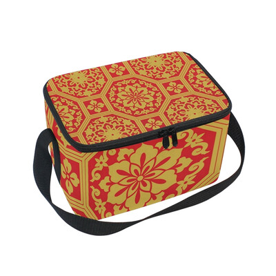 

ALAZA Insulated Lunch Box Orange Retro Style Lunch Bag for Men Women Portable Tote Bag Cooler Bag