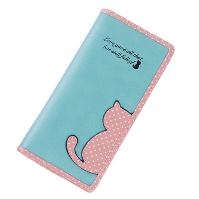 

Fashion Women Cat Dot Pattern Color Block Long Purse Faux Leather Clutch Wallet