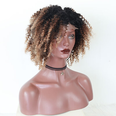 

Dolago Blonde Afro Kinky Curly Wigs Colorful Ombre Lace Front Closure Wig 4x4 Short Human Hair Wigs With Baby Hair Cut Bob 1B427