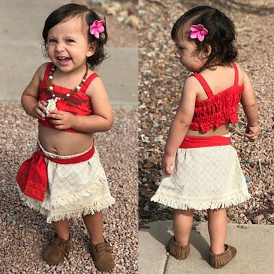 

2pcs Baby Kids Girl Embroidery Clothes Tops Skirt Moana Cosplay Outfits Clothes