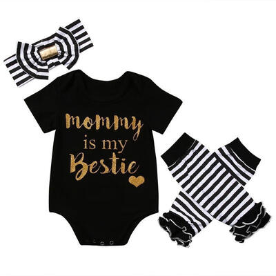 

Striped Newborn Baby Kids Girls Headbands RompersLeg Warmer Outfits Set 0-18
