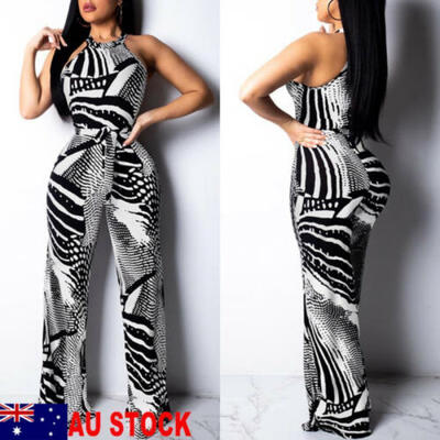 

AU Womens Sleeveless Playsuit Party Jumpsuit Romper Long Trousers Pants Clubwear