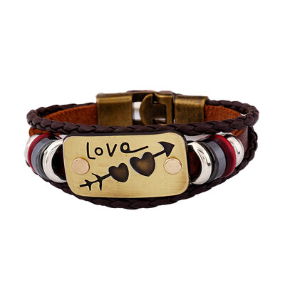 

LOVE Through The Heart Tag Charm Bracelet For Women Leather Rope Chain Bracele