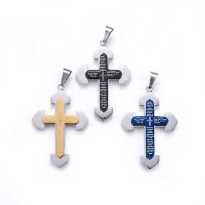 

304 Stainless Steel Pendants Prayer Cross with Word Mixed Color 495x325x4mm Hole 10x5mm