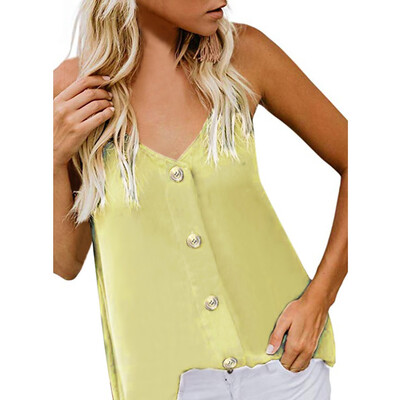 

Roseonmyhand Fashion Womens V-neck Vest Sleeveless Button Shirt Blouse Casual Tank Tops