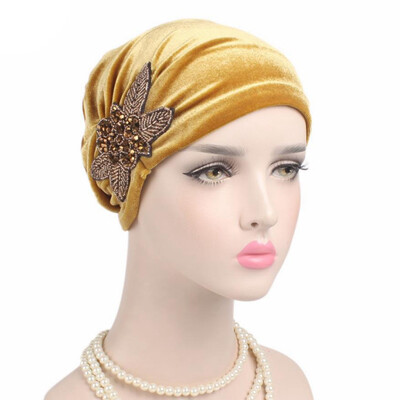 

2019 New Fashion Four-leaf flower-beaded Cap Indian Headscarf Hat Scarf Hat Cap