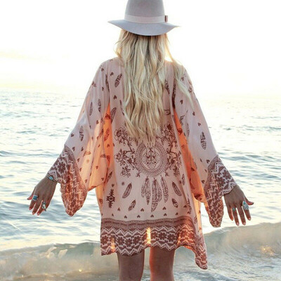 

Womens Bikini Cover Up Swimwear Beach Floral Kimono Boho Sarong Kaftan Sun Dress