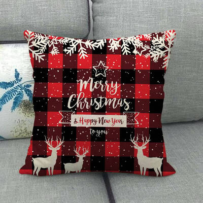 

2020 New Christmas 18 X 18 Inch Pillowcase Cotton Linen Throw Cushion Cover Deer Red Plaid Cover Case