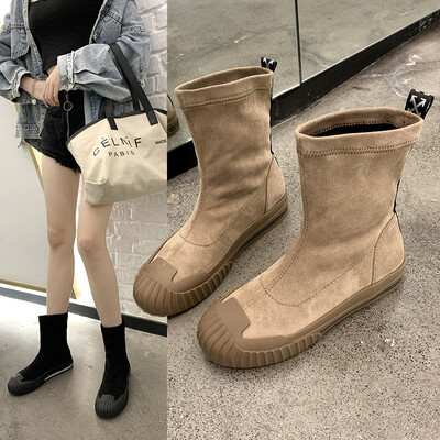 

Shell head suede stretch cloth Martin boots motorcycle boots wild net red socks boots womens shoe