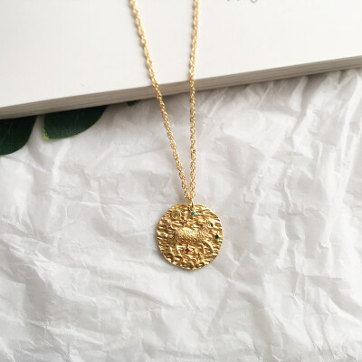 

New 12 Zodiac Necklace Pendant necklace Gold Coin stone Constellation Necklace for Women Jewelry Party Gift Drop shipping