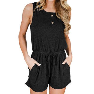 

Starmoon Womens Summer Sleeveless Button Rompers with Pockets