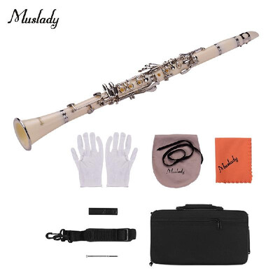 

Muslady ABS 17-Key Clarinet Bb Flat with Carry Case Gloves Cleaning Cloth Mini Screwdriver Reed Case 10pcs Reeds Woodwind Instrume