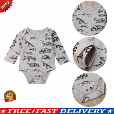 

UK Toddler Baby Boy Kid Girl Long Sleeve Dinosaur Romper Jumpsuit Autumn Clothes