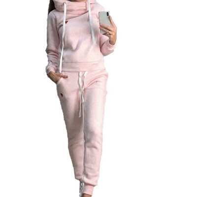 

Loose Drawstring Sport suits Long Sleeve Long Pants Solid Color Fleece Casual Suit