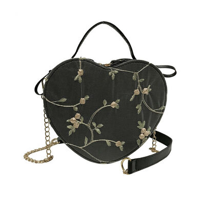 

2019 New Style Chains Flower Fashion Handbag PU Leather Heart-shaped Messenger Women Ladies Cartoon Shoulder Tote Bag