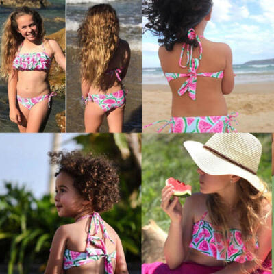 

UK 2Pcs Toddler Baby Girls Kid Swimsuit Swimwear Bathing Suit Tankini Bikini Set