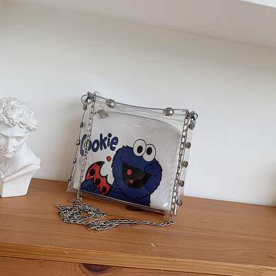 

Qiao Bani 2019 new South Korea Dongdaemun fashion printing cartoon transparent mother bag shoulder diagonal tide handbag