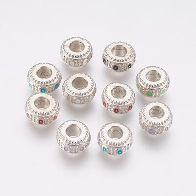 

Alloy European Beads Large Hole Beads with Enamel Rondelle Platinum 1112x6mm Hole 5mm