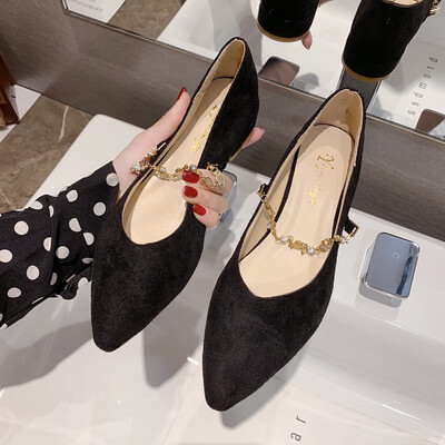 

Single shoe female summer pointed shallow flat shoes Korean version of small fresh Joker low heel thick heel fairy gentle shoes