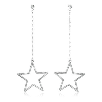 

Bijoux Crystal Rhinestone Hollow Five-pointed Star Hanging Earrings Jewelry