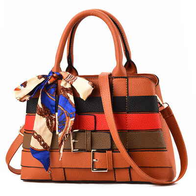 

10 pieces from the batch woven buckle with womens contrast color shoulder diagonal scarf silk temperament portable mother bag