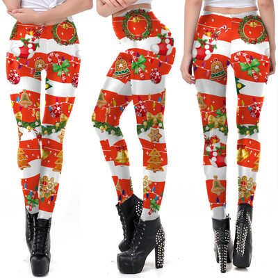

Tailored Womens Christmas Santa Claus Elk Print Tighten High Waist Pencil Pants Trousers
