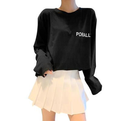 

Fashion T-shirt Women Harajuku Long Sleeve Simple Letter Print Top Tees